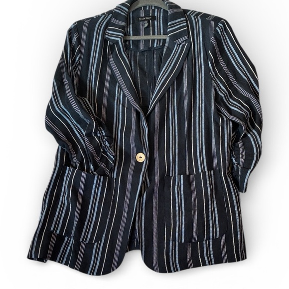 Ellen Tracy Jackets & Blazers - Spring Linen Blazer Women Large Navy/Light Blue/White Striped Blazer Linen Blend